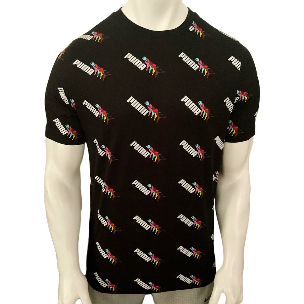 NWT PUMA MSRP $42.99 LOVE WINS AOP MEN'S BLACK CREW NECK SHORT SLEEVE T-SHIRT